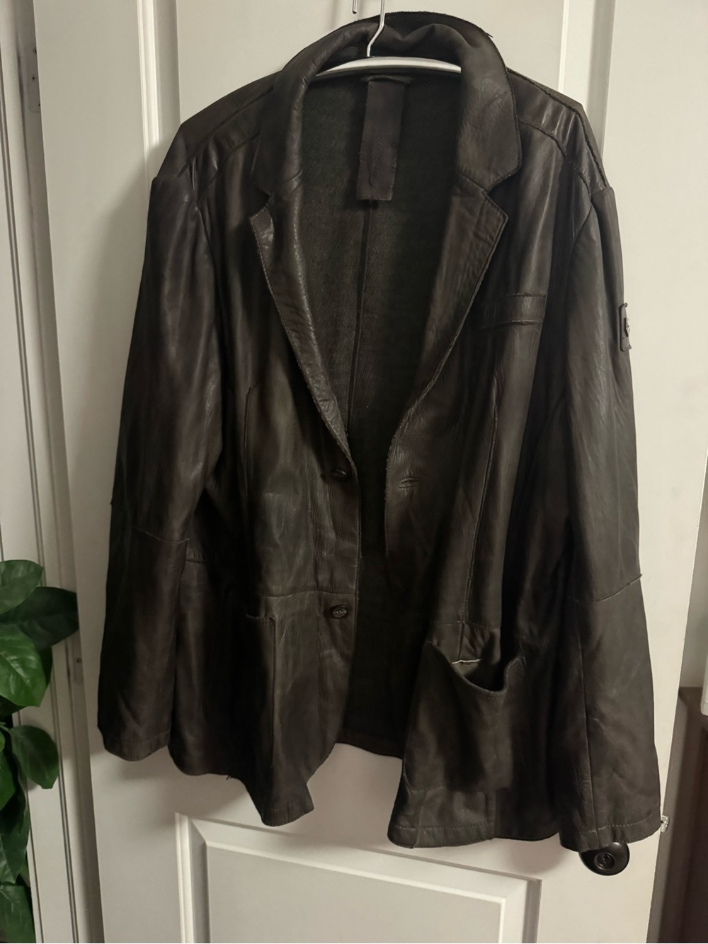 Milestone Dark Brown / grey Leather Blazer Jacket